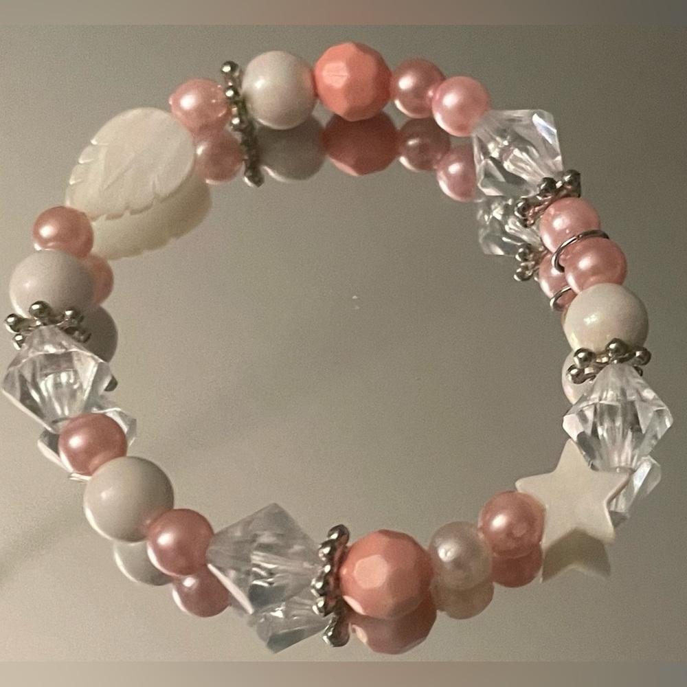 Handmade coquette pink and white faux crystal bracelet